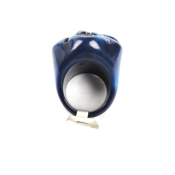 Lot of 2 Vintage Large Blue Plastic Flower Butterfly Statement Rings sz 6.25-6.5 - Picture 5 of 8